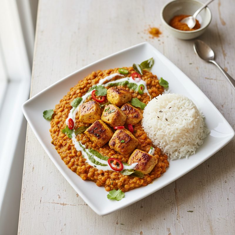 Hähnchen mit roten Linsen