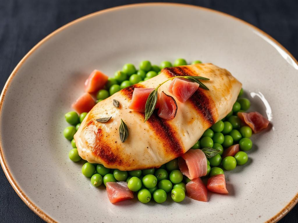 Hähnchen-Saltimbocca mit Erbsen