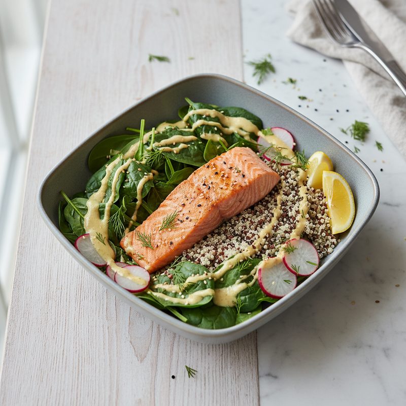 Lachs-Spinat-Bowl