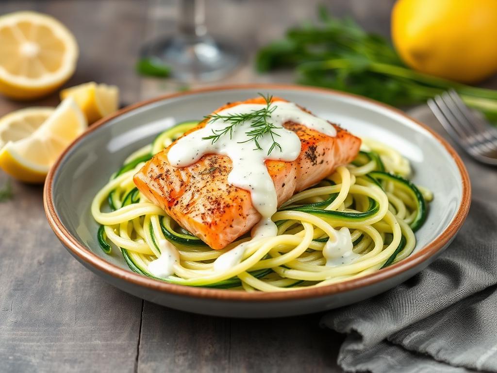 Lachs mit Zoodles und Dill