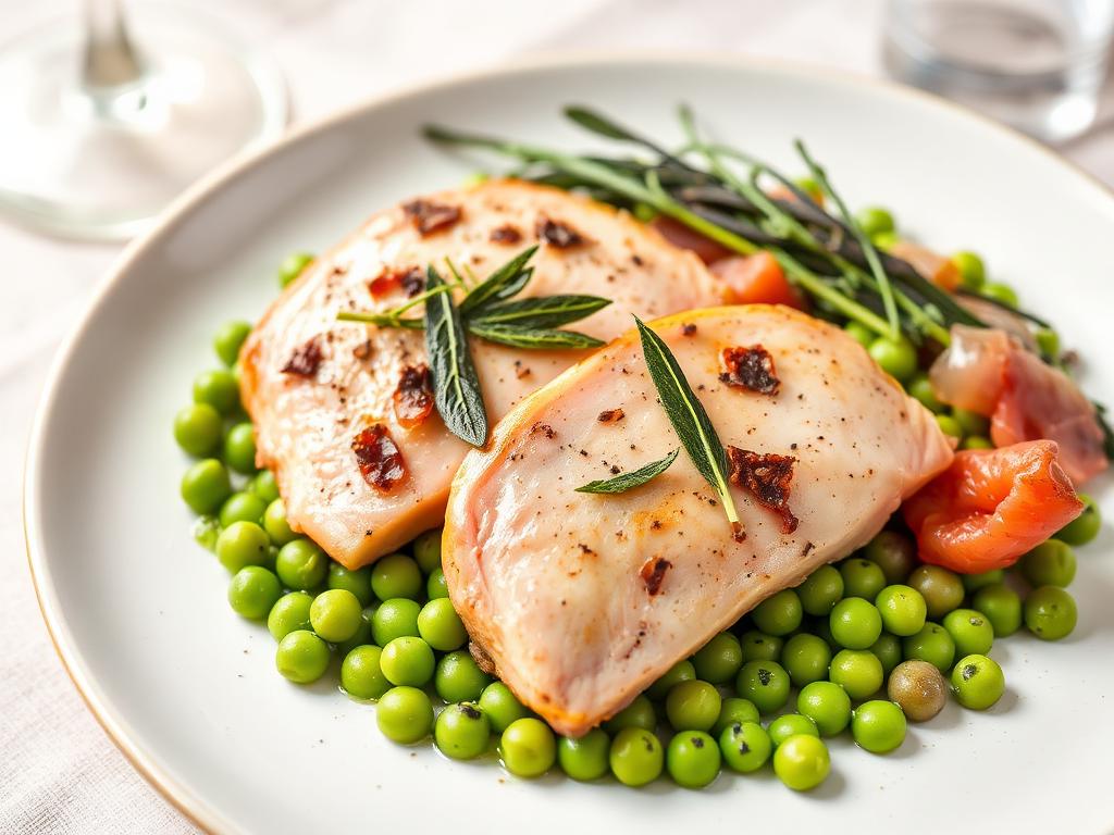 Puten-Saltimbocca mit Erbsen
