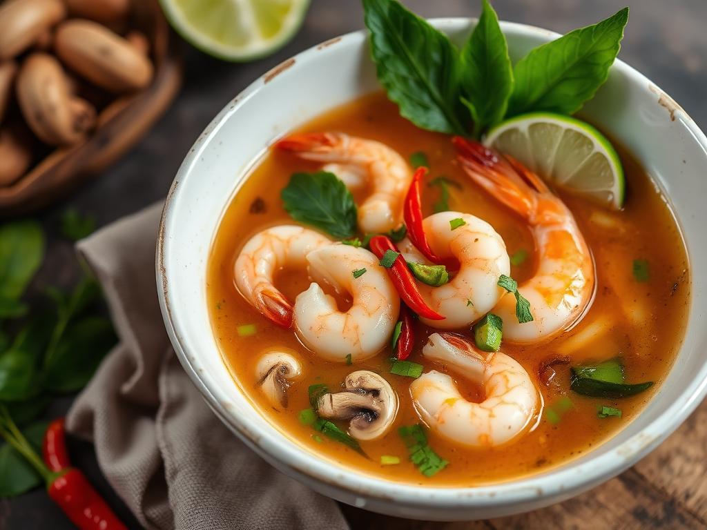 Tom Yum Suppe mit Garnelen