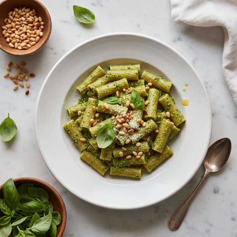 Pasta mit Basilikum-Pesto