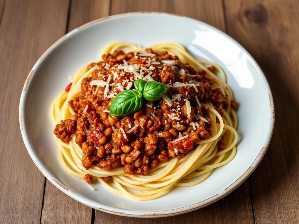 Linsen-Bolognese mit Spaghetti